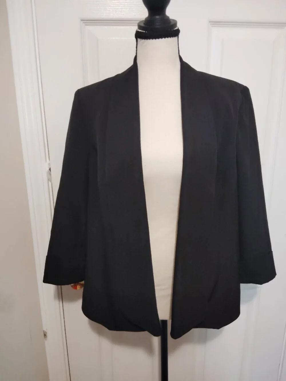 Kasper Open front Elegant Blazer Jacket women's Size 10 Black 3/4 sleeve